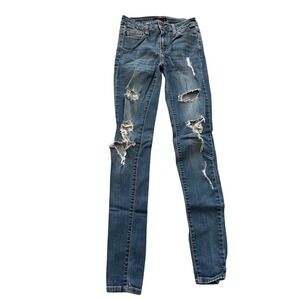 Cello Distressed Ripped Skinny Jeans Blue Denim Women's Casual Fashion‎